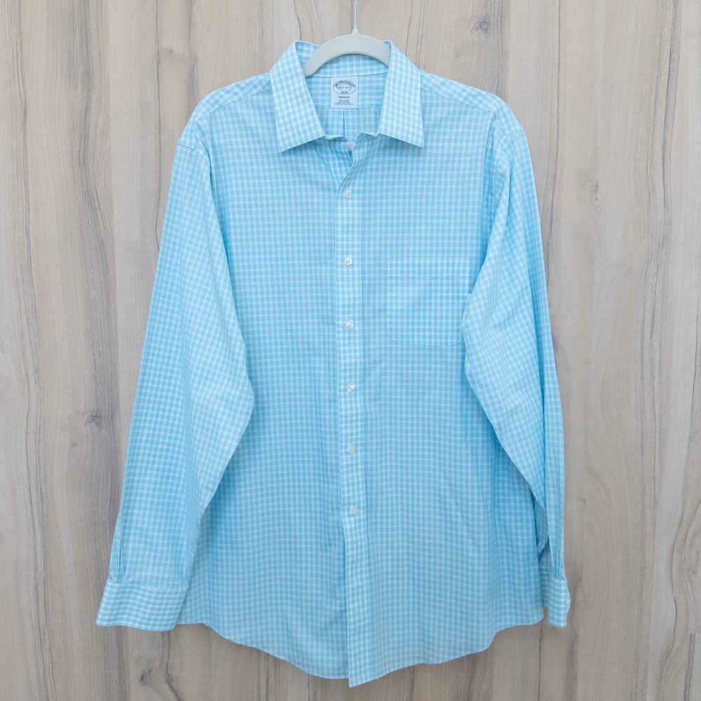 Brooks Brothers Mens Button Down‎ Shirt L Blue Check Preppy Quiet Luxury Classic